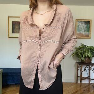 Tan Breezy Free People Button Up Shirt
